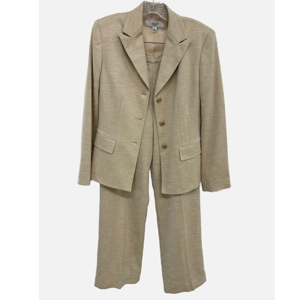 LE SUIT ESSENTIALS Beige Tweed Pant Suit Size 8